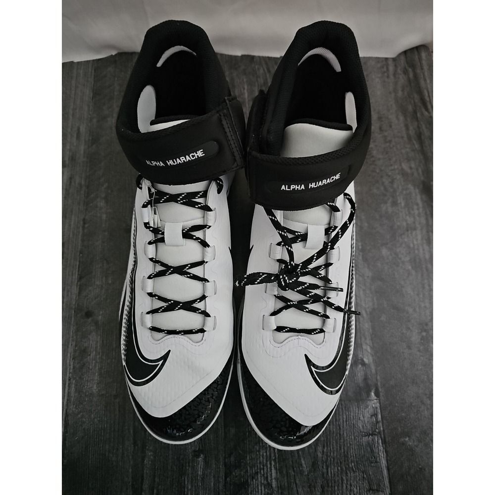 Nike Alpha Huarache Elite 4 Mid White Black Baseball Cleats FD2744-107 Size 16